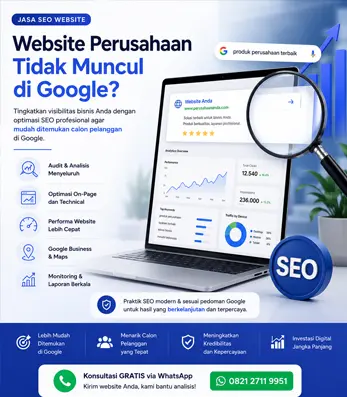 Ilustrasi optimasi SEO untuk website perusahaan agar mudah ditemukan di Google